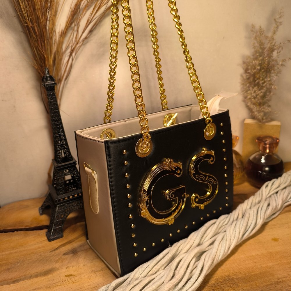 BOLSA FEMININA CKLOE BICOLOR CORRENTE LUXO- PRETO C/ MARFIM