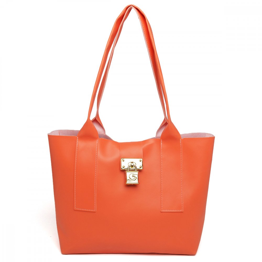 BOLSA FEMININA SACOLA CADEADO LARANJA