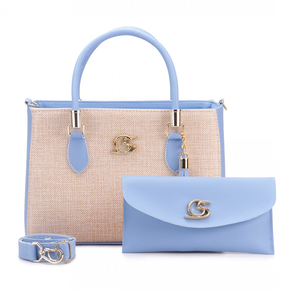 BOLSA FEMININA TECIDO TRANSVERSAL AZUL EMPOEIRADO