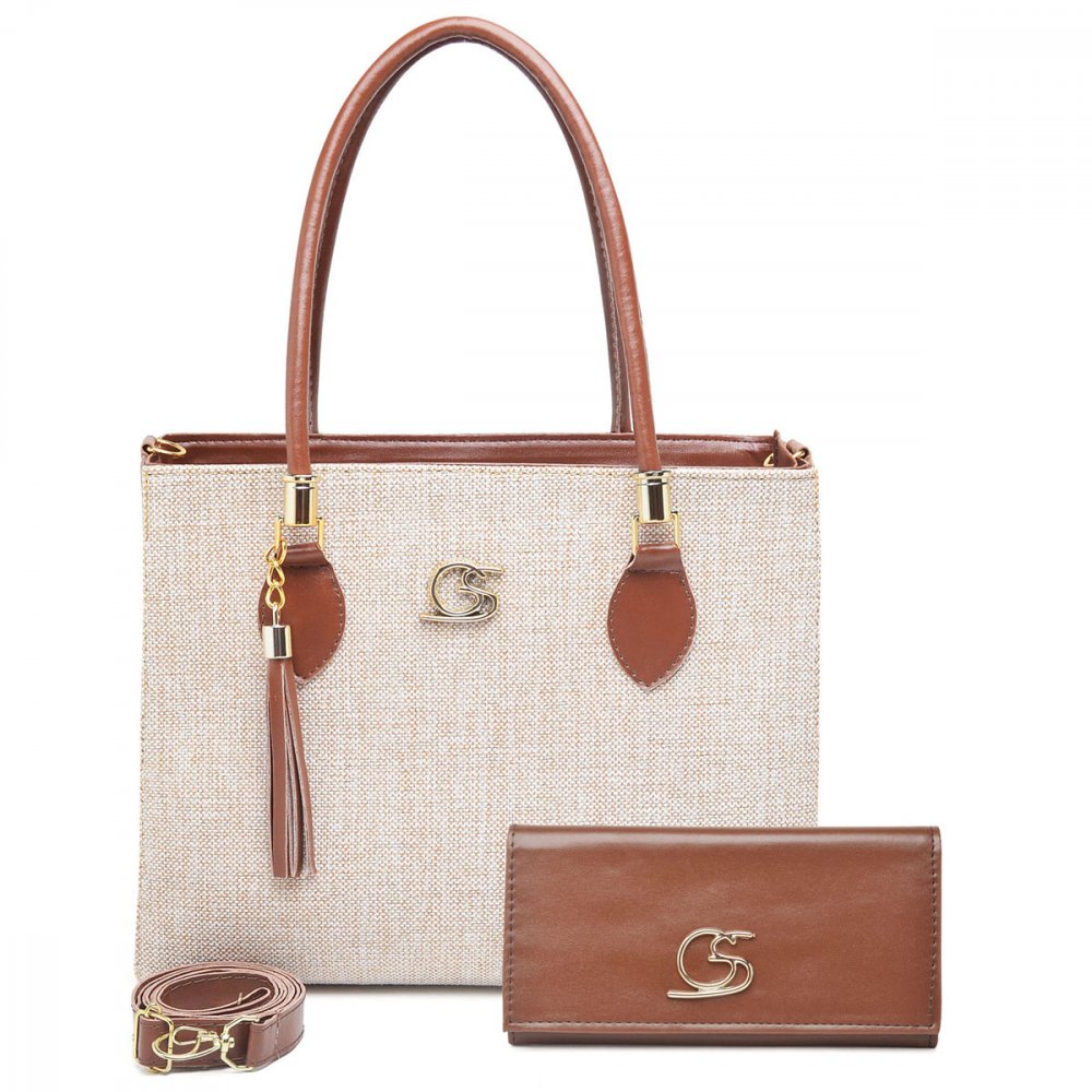 BOLSA FEMININA TECIDO TRANSVERSAL CARAMELO