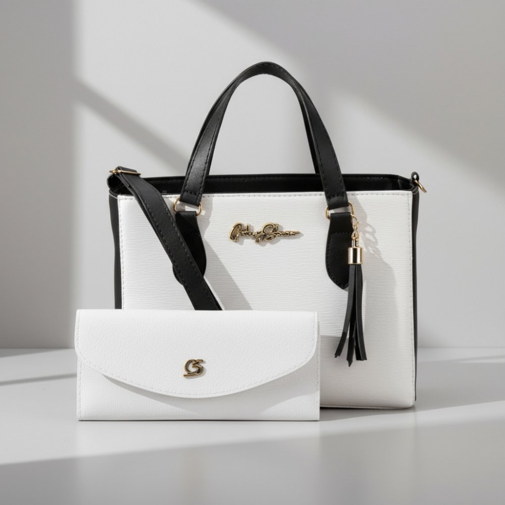 GABY SHOW - BOLSA FEMININA ANJIK MÉDIA + CARTEIRA - BRANCO C/ PRETO