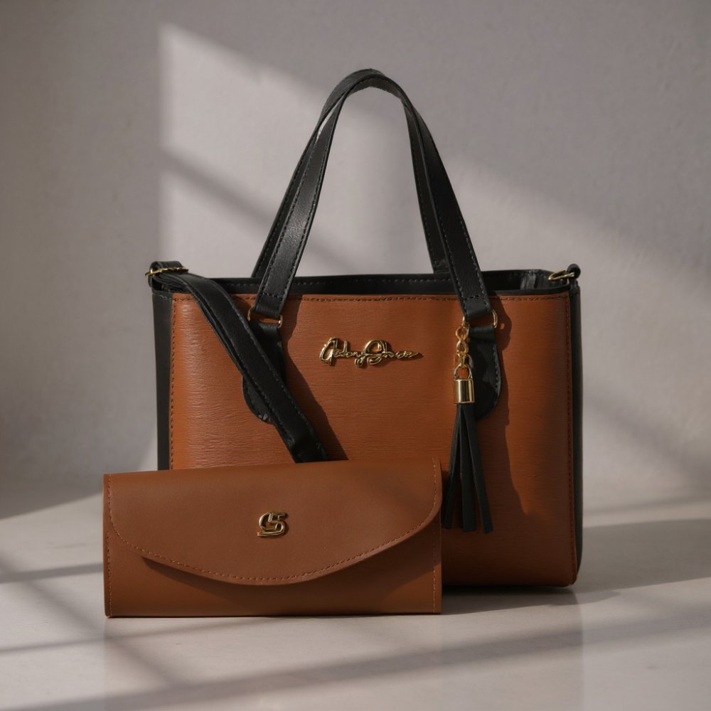 GABY SHOW - BOLSA FEMININA ANJIK MÉDIA + CARTEIRA - CARAMELO C/ PRETO