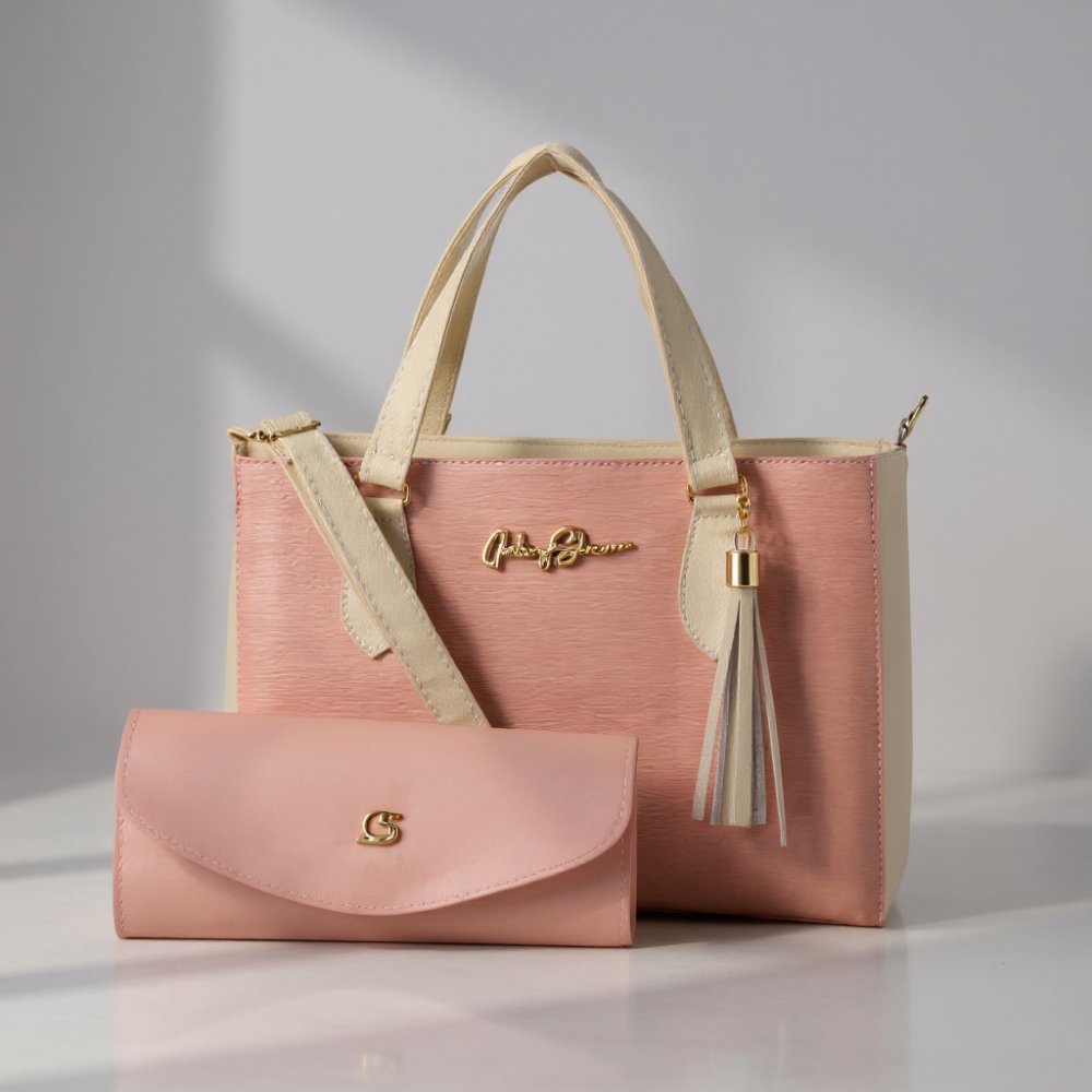GABY SHOW - BOLSA FEMININA ANJIK MÉDIA + CARTEIRA - ROSA C/ MARFIM