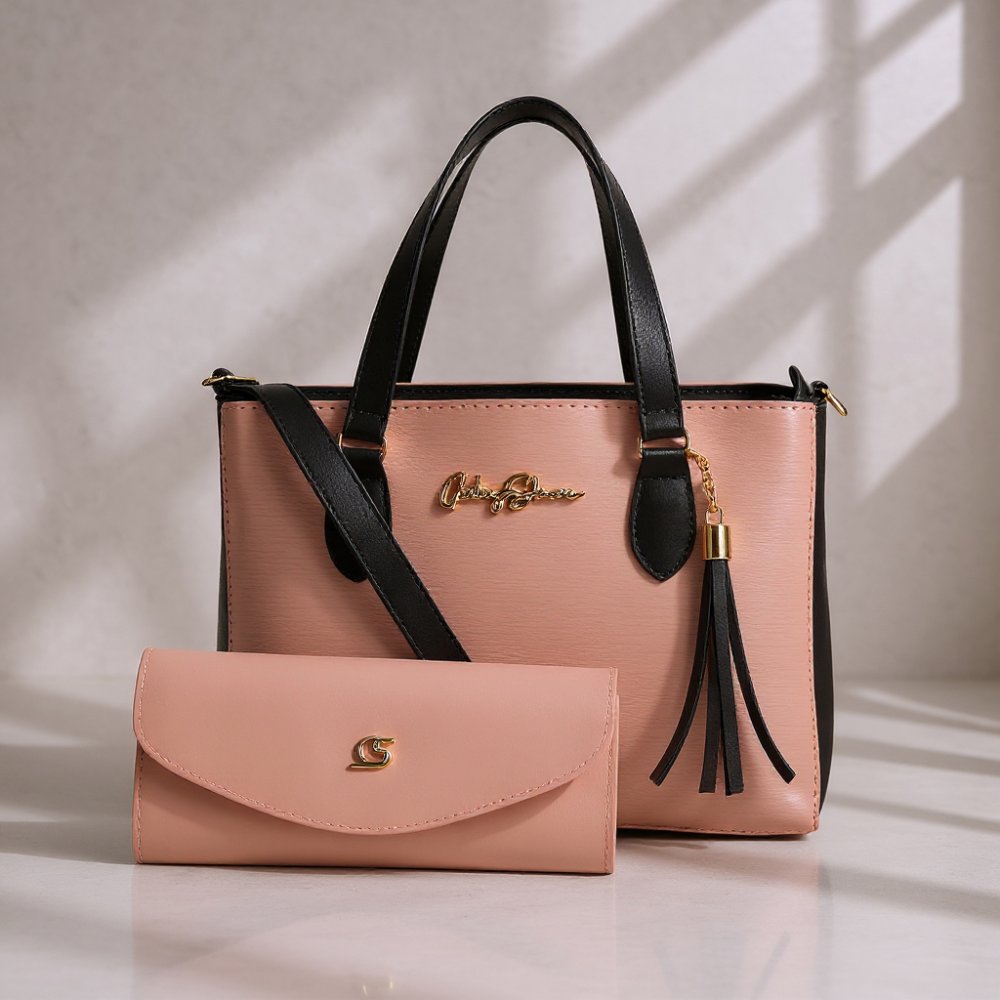 GABY SHOW - BOLSA FEMININA ANJIK MÉDIA + CARTEIRA - ROSA C/ PRETO