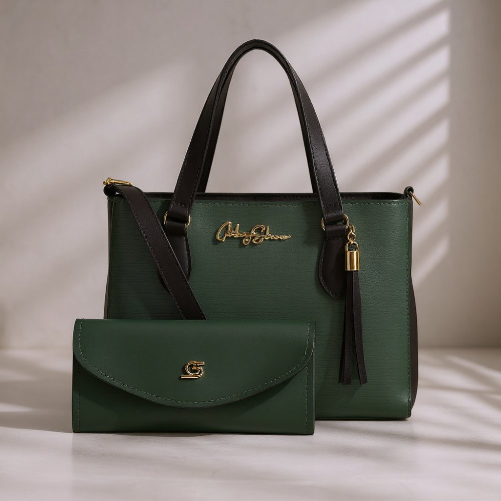 GABY SHOW - BOLSA FEMININA ANJIK MÉDIA + CARTEIRA - VERDE C/ PRETO