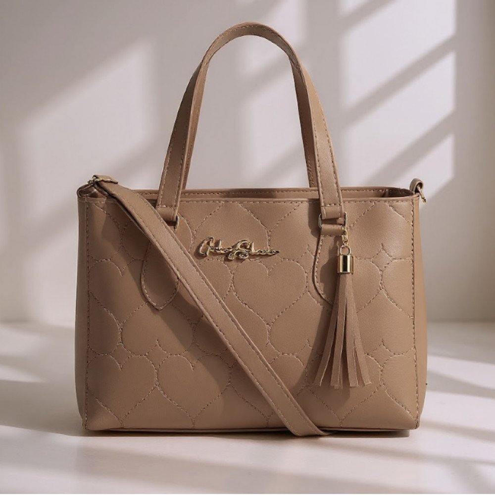 GABY SHOW - BOLSA FEMININA ESTAMPA EM CORAÇÃO - AMÊNDOA