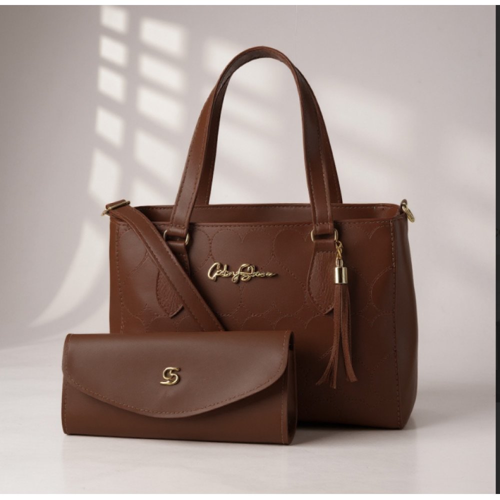 GABY SHOW - BOLSA FEMININA ESTAMPA EM CORAÇÃO + CARTEIRA - CARAMELO