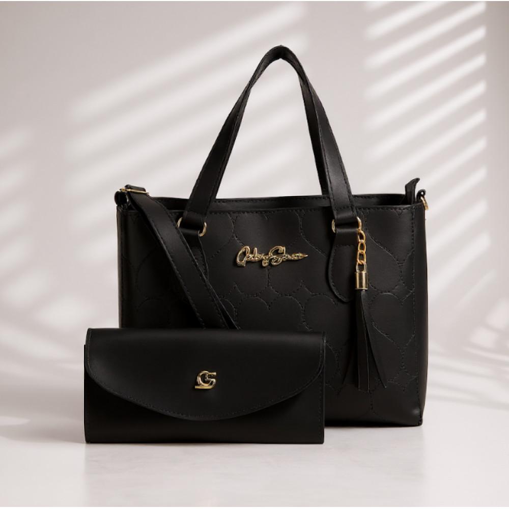 GABY SHOW - BOLSA FEMININA ESTAMPA EM CORAÇÃO + CARTEIRA - PRETO