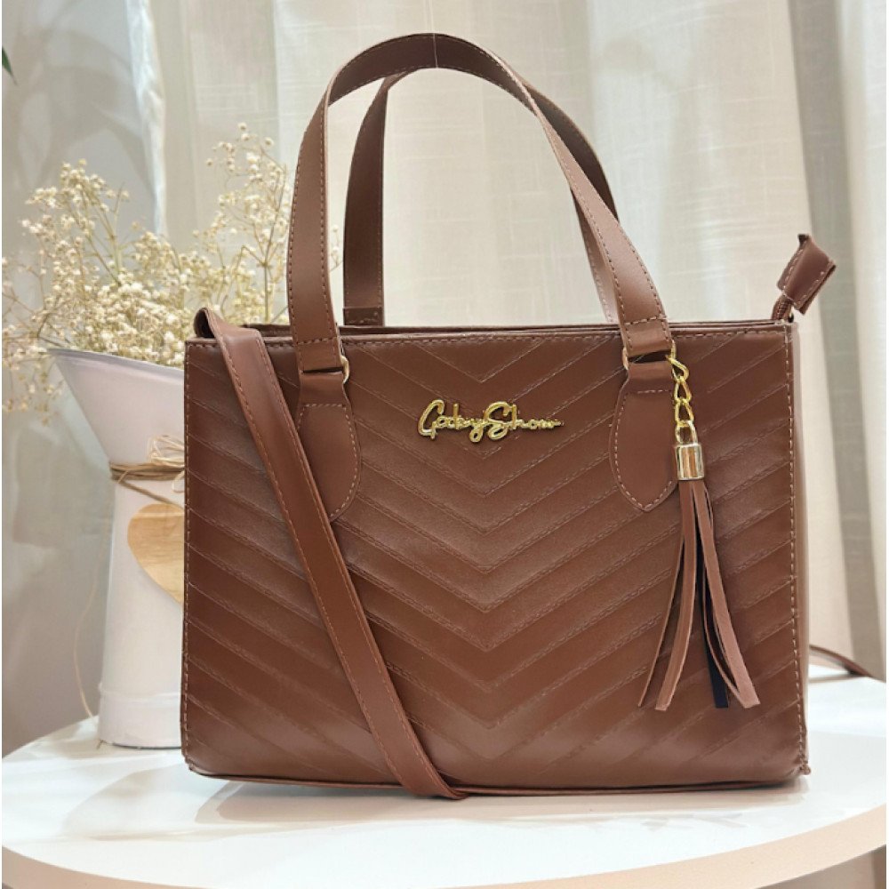 GABY SHOW - BOLSA FEMININA ESTAMPA EM V - CARAMELO