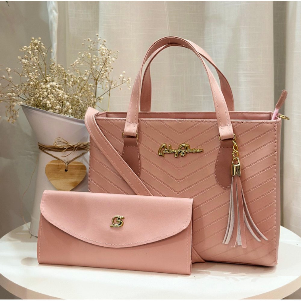 GABY SHOW - BOLSA FEMININA ESTAMPA EM V + CARTEIRA - ROSA