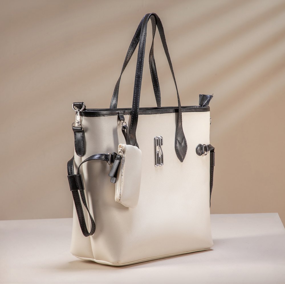 GABY SHOW - BOLSA FEMININA GLAMOUROSA LINHA PREMIUM - MARFIM C/ PRETO