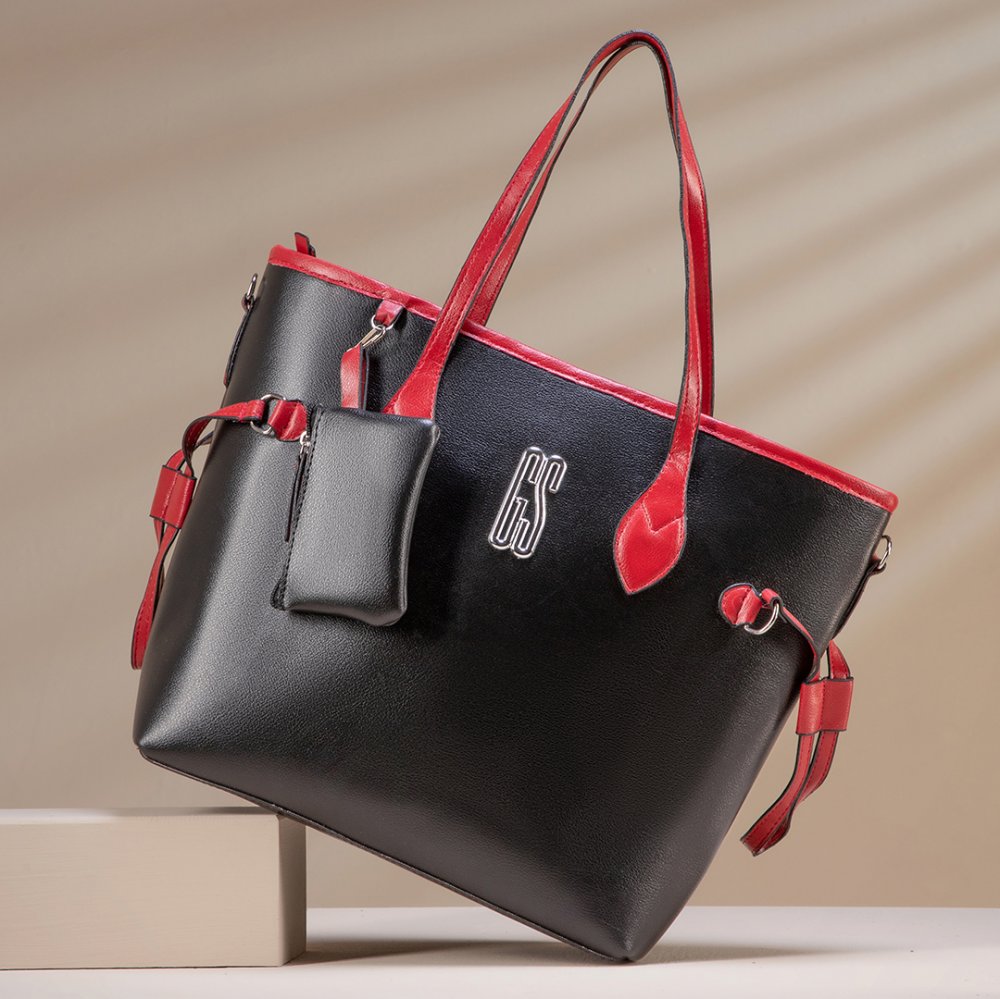 GABY SHOW - BOLSA FEMININA GLAMOUROSA LINHA PREMIUM - PRETO C/ VERMELHO