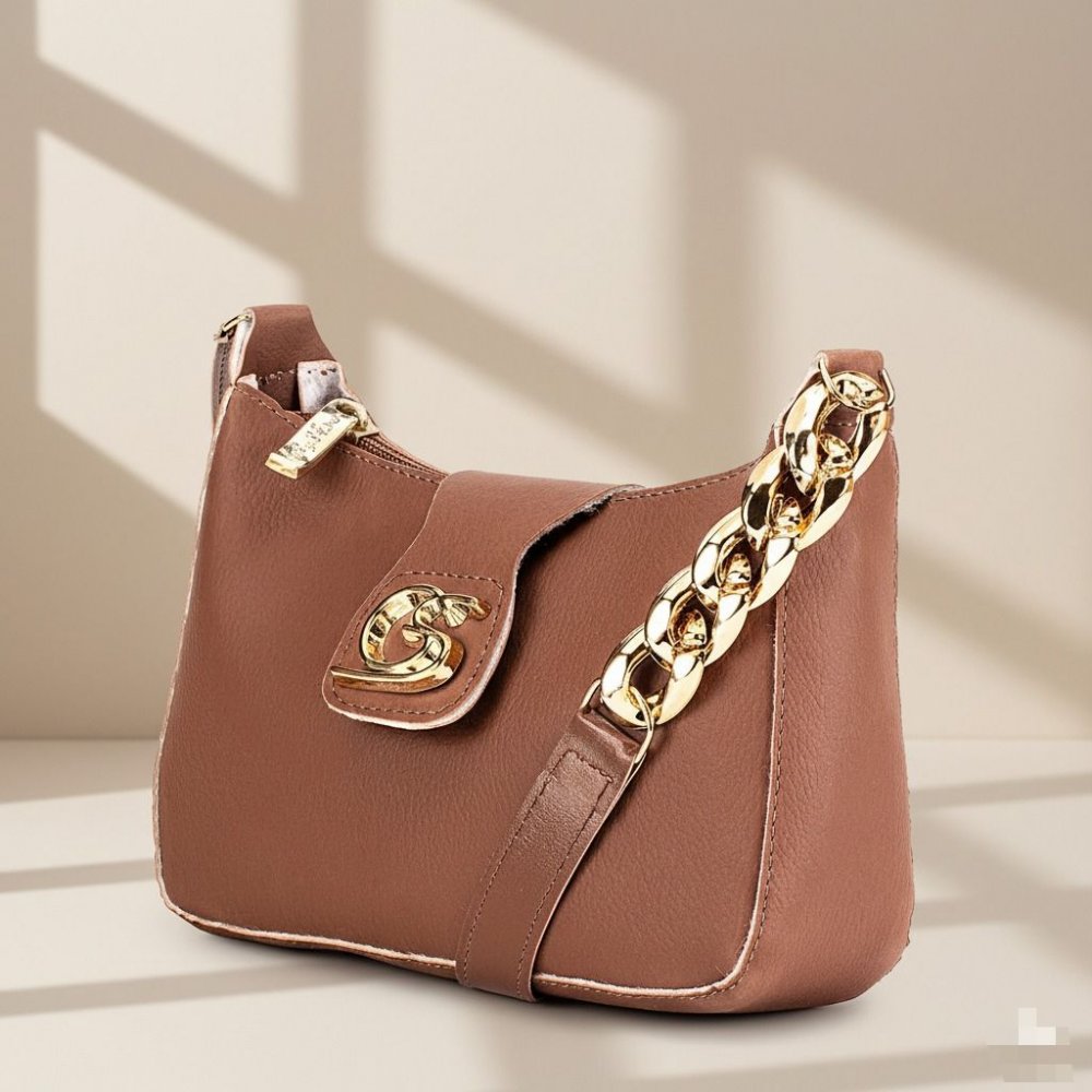 GABY SHOW - BOLSA FEMININA MEIA LUA CORRENTE - CARAMELO