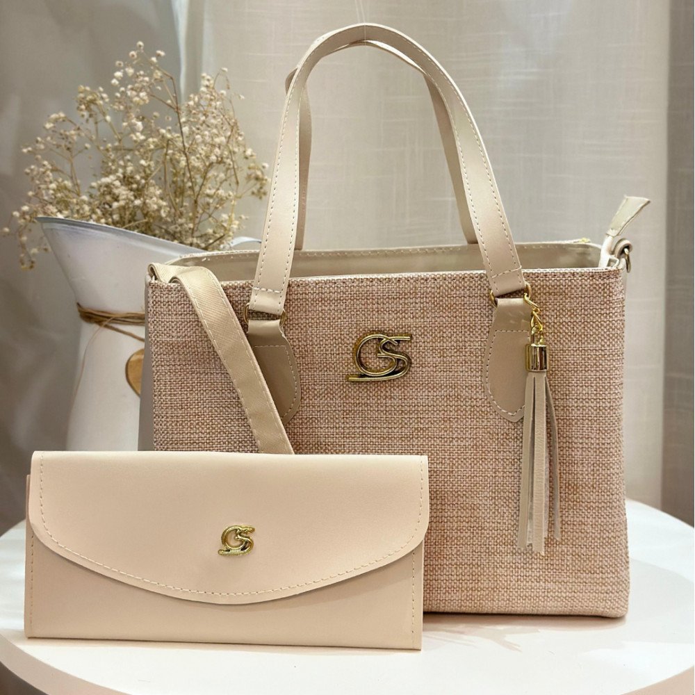 GABY SHOW - BOLSA FEMININA TECIDO MÉDIA + CARTEIRA - MARFIM