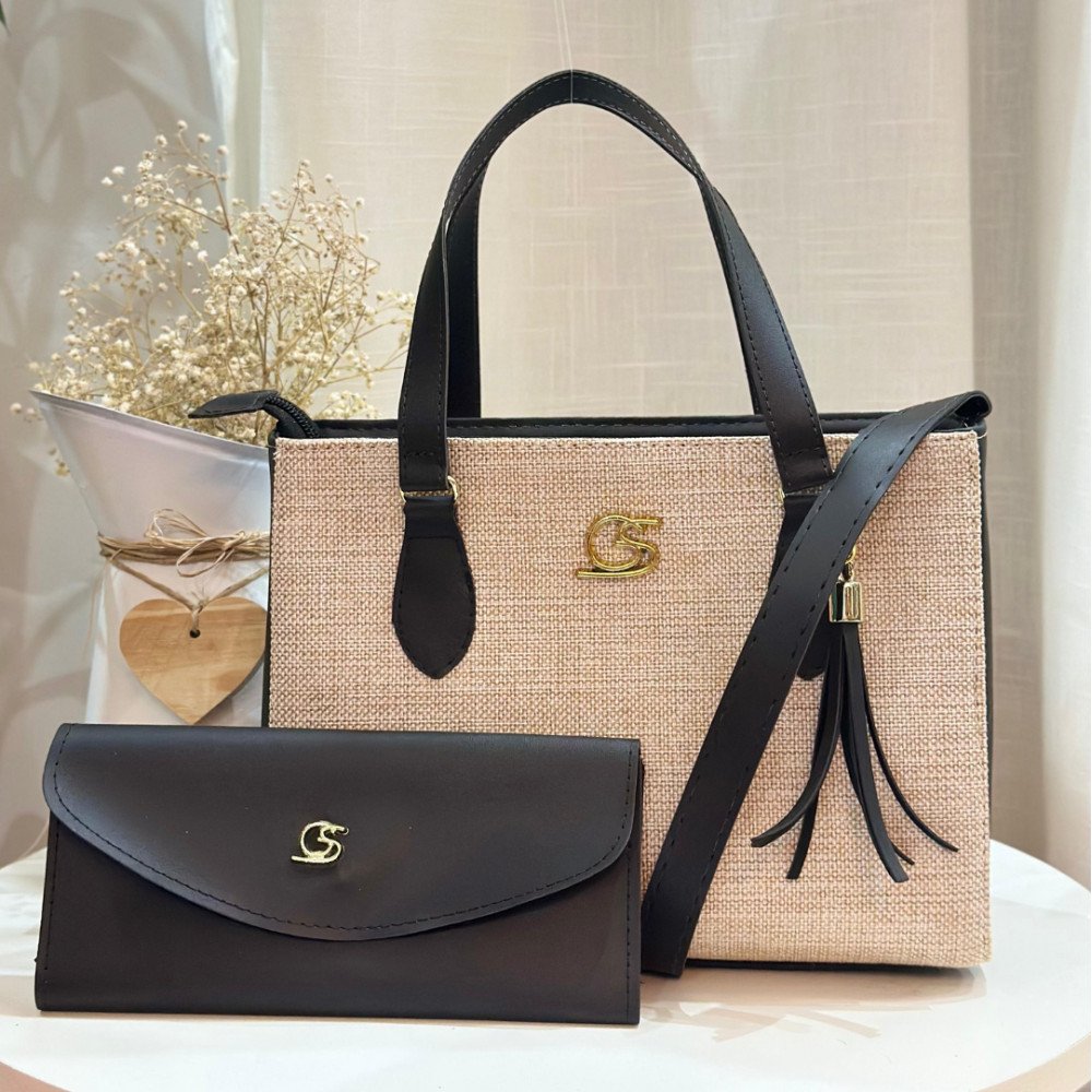 GABY SHOW - BOLSA FEMININA TECIDO MÉDIA + CARTEIRA - PRETO