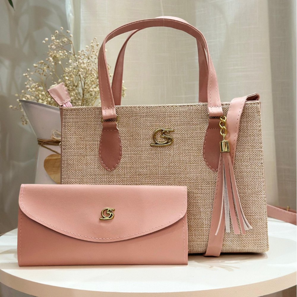 GABY SHOW - BOLSA FEMININA TECIDO MÉDIA + CARTEIRA - ROSA