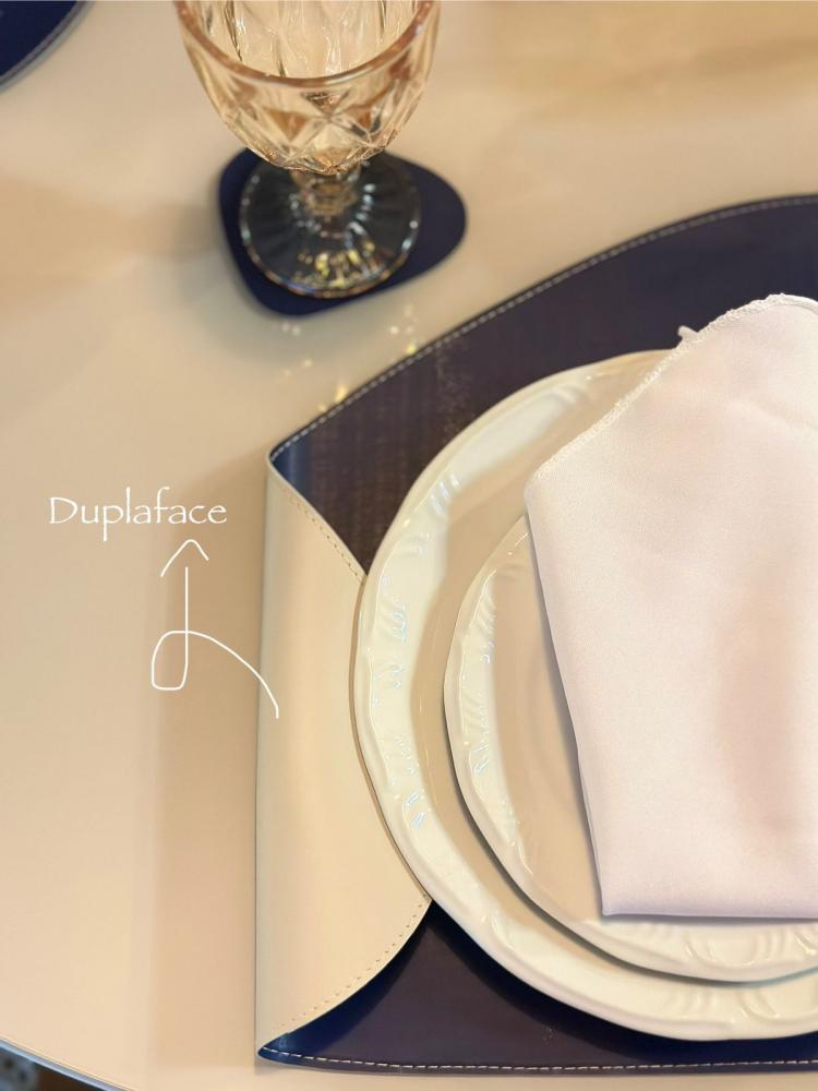 GABY SHOW - KIT 02 SOUSPLATS + PORTA COPOS DUPLAFACE - MARFIM C/ AZUL