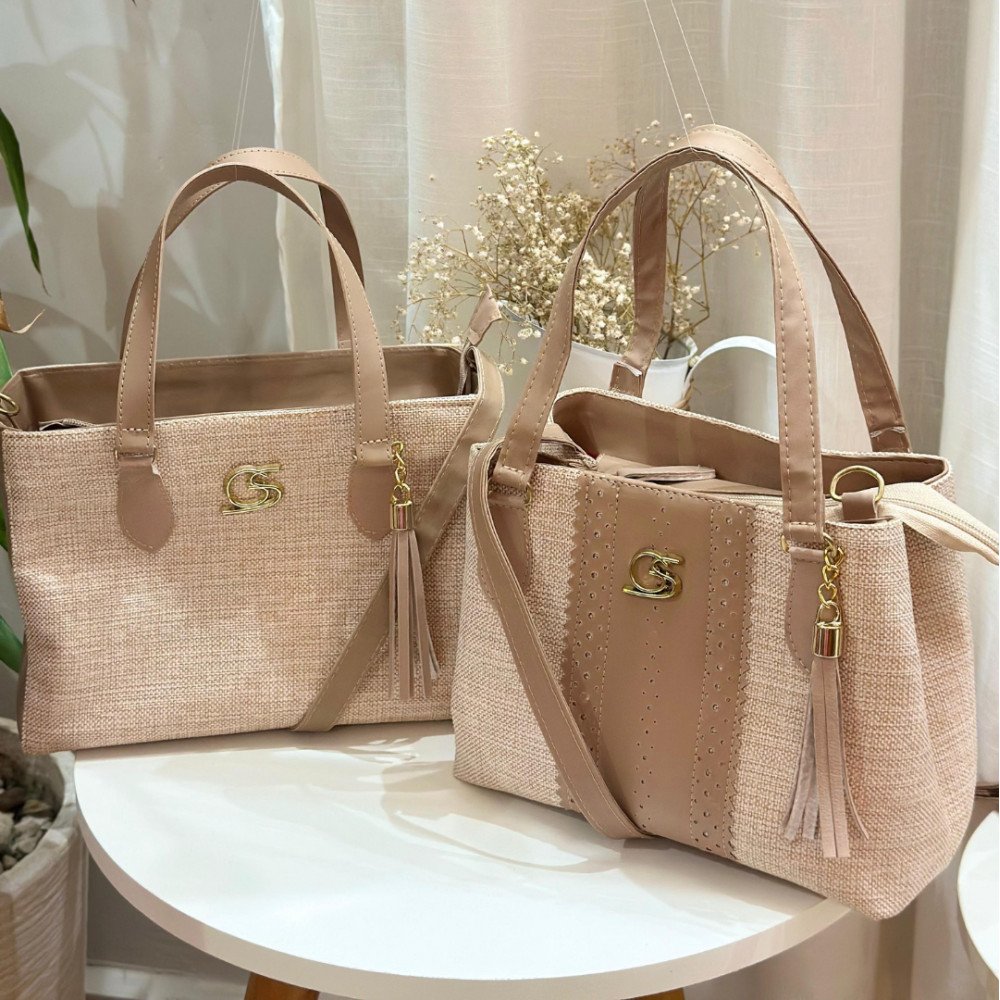 GABY SHOW - KIT 2 BOLSAS PARIS + TECIDO MÉDIA - AMÊNDOA