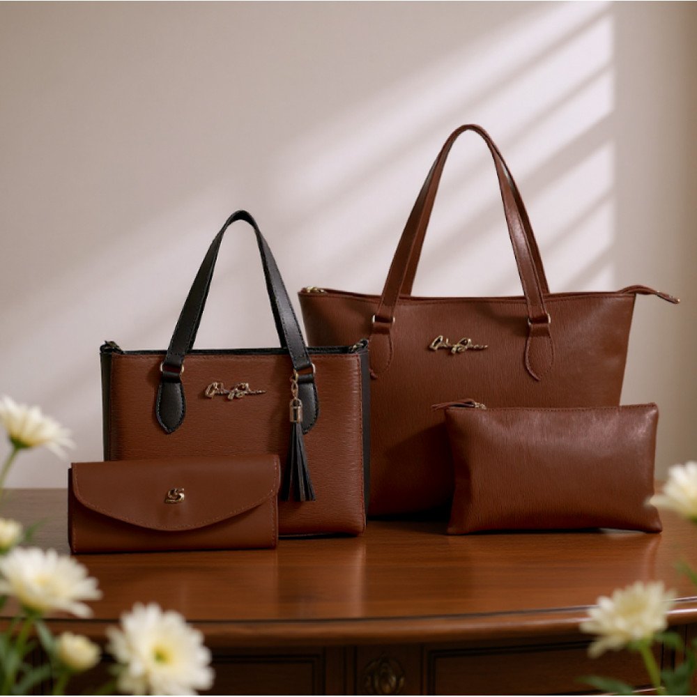 GABY SHOW - KIT 4 PEÇAS BOLSA FEMININA ANJIK MÉDIA + SACOLA ANJIK + CARTEIRA + NECESSERIE - CARAMELO C/ PRETO