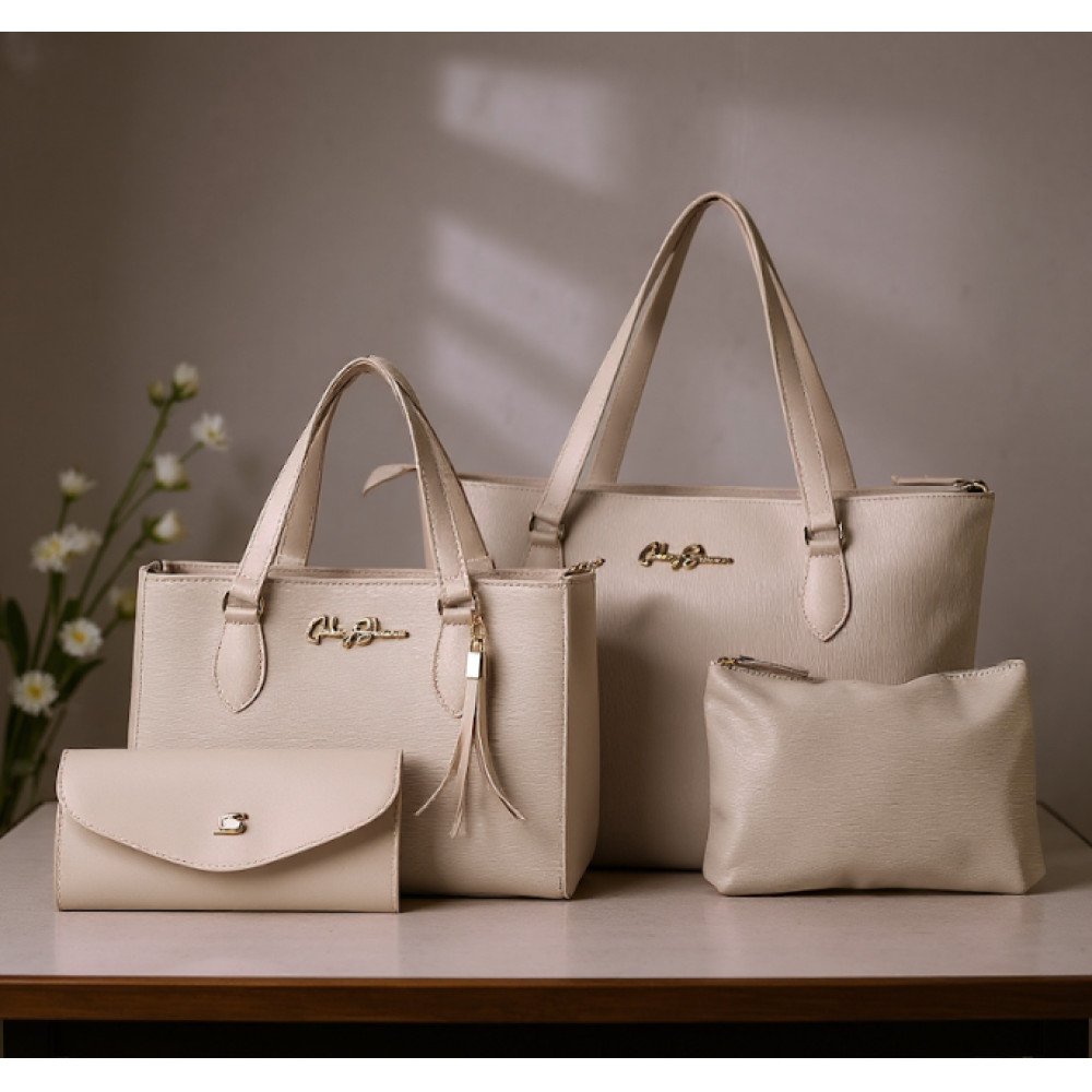 GABY SHOW - KIT 4 PEÇAS BOLSA FEMININA ANJIK MÉDIA + SACOLA ANJIK + CARTEIRA + NECESSERIE - MARFIM