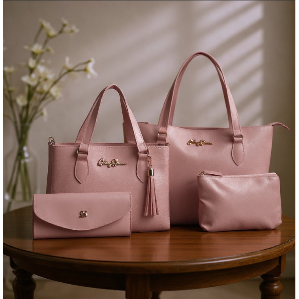 GABY SHOW - KIT 4 PEÇAS BOLSA FEMININA ANJIK MÉDIA + SACOLA ANJIK + CARTEIRA + NECESSERIE - ROSA