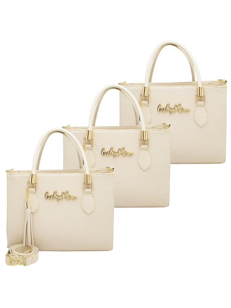 KIT 3 BOLSA FEMININA MEDIA LUXO ANJICK TRANSVERSAL MARFIM