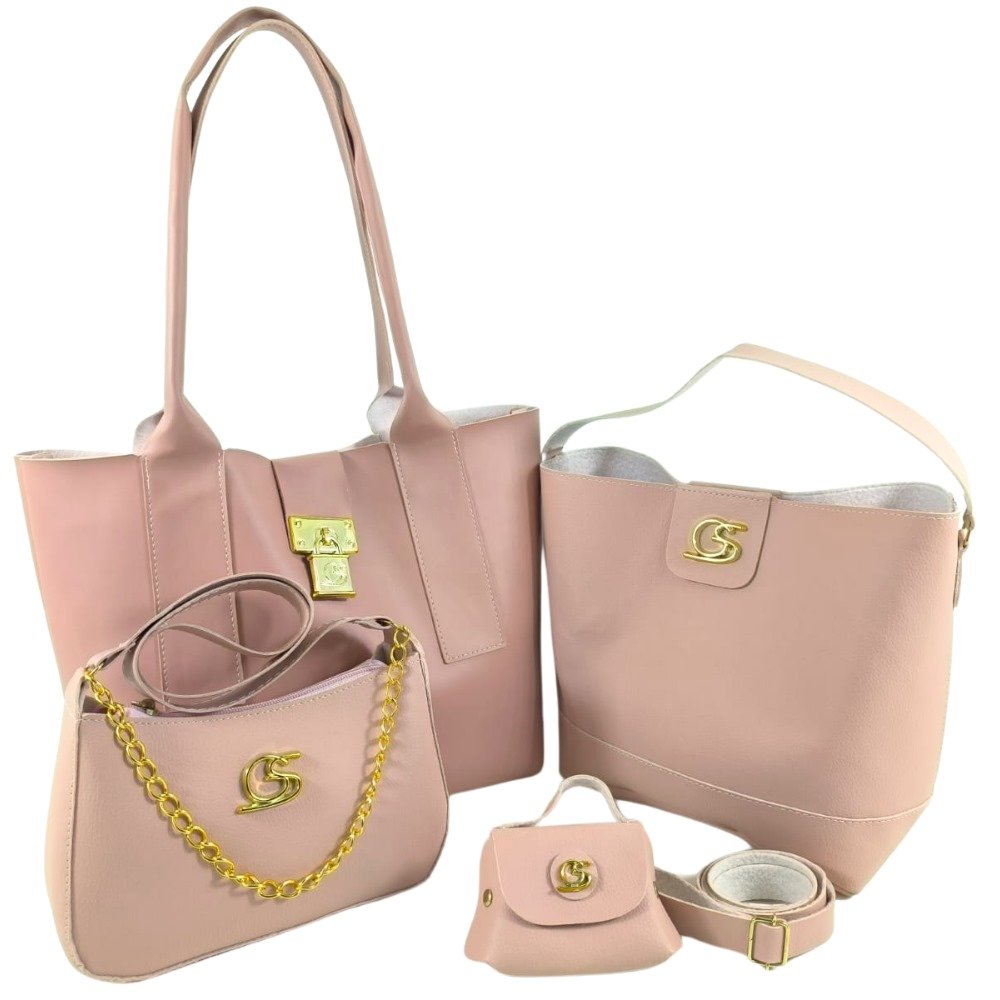 KIT ADULT 4 PEÇAS - LUA CRESCENTE / CHARMOSINHA / PORTA MOEDAS / SACOLA CADEADO ROSA