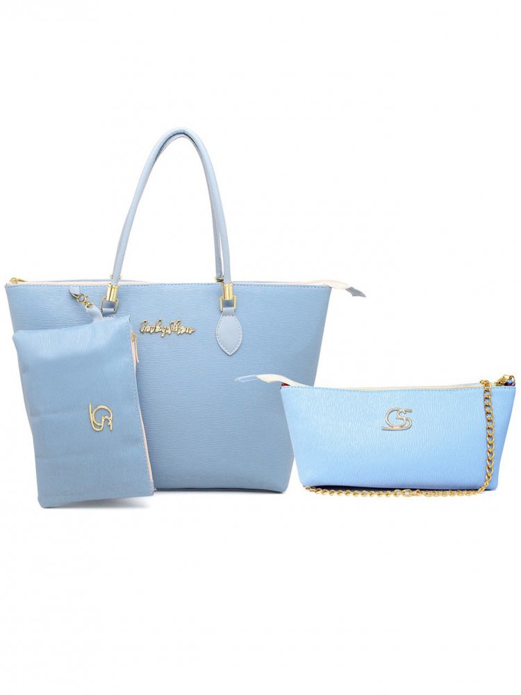 KIT BOLSA FEMININA 3 PEÇAS- SACOLA NECESSERIE E CORRENTINHA AZUL