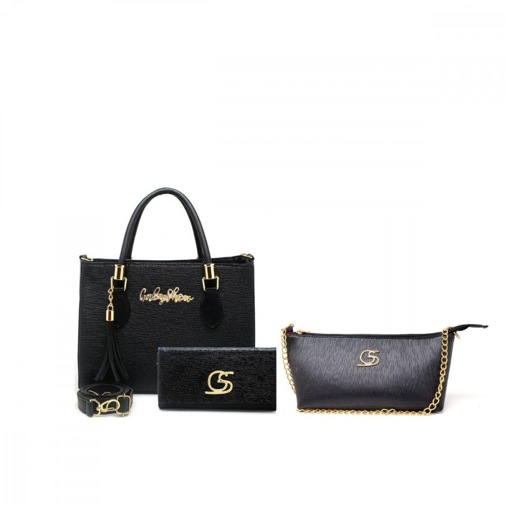 KIT BOLSA FEMININA 3 PRODUTOS - MEDIA ANJICK CARTEIRA CORRENTINHA PRETA