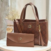 Gaby Show - Bolsa Feminina Silk Média + Carteira - Caramelo