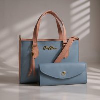 Gaby Show - Bolsa Feminina Anjik Média + Carteira - Azul c/ Rosa