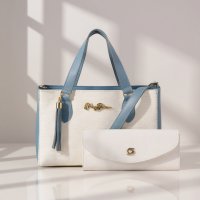 Gaby Show - Bolsa Feminina Anjik Média + Carteira - Branco c/ Azul