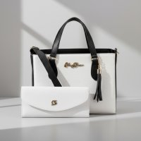 Gaby Show - Bolsa Feminina Anjik Média + Carteira - Branco c/ Preto