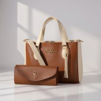 Gaby Show - Bolsa Feminina Anjik Média + Carteira - Caramelo c/ Marfim