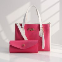 Gaby Show - Bolsa Feminina Anjik Média + Carteira - Pink c/ Branca