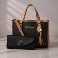 Gaby Show - Bolsa Feminina Anjik Média + Carteira - Preto c/ Amêndoa