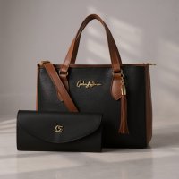 Gaby Show - Bolsa Feminina Anjik Média + Carteira - Preto c/ Caramelo