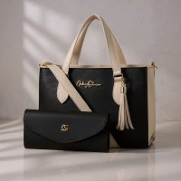 Gaby Show - Bolsa Feminina Anjik Média + Carteira - Preto c/ Marfim