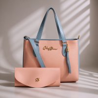 Gaby Show - Bolsa Feminina Anjik Média + Carteira - Rosa c/ Azul