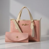 Gaby Show - Bolsa Feminina Anjik Média + Carteira - Rosa c/ Marfim