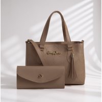 Gaby Show - Bolsa Feminina Estampa em Coração + Carteira - Amêndoa