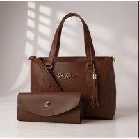 Gaby Show - Bolsa Feminina Estampa em Coração + Carteira - Caramelo