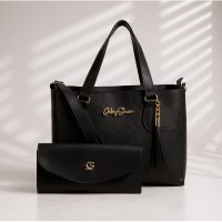 Gaby Show - Bolsa Feminina Estampa em Coração + Carteira - Preto