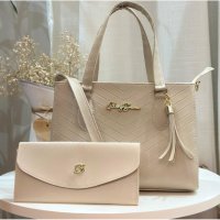 Gaby Show - Bolsa Feminina Estampa em V + Carteira - Marfim