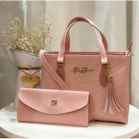 Gaby Show - Bolsa Feminina Estampa em V + Carteira - Rosa