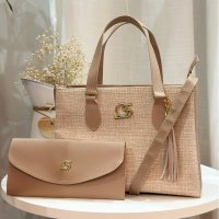 Gaby Show - Bolsa Feminina Tecido Média + Carteira - Amêndoa