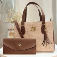 Gaby Show - Bolsa Feminina Tecido Média + Carteira - Caramelo