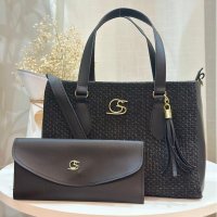 Gaby Show - Bolsa Feminina Tecido Média + Carteira - Chumbo