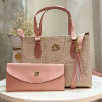 Gaby Show - Bolsa Feminina Tecido Média + Carteira - Rosa