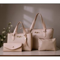 Gaby Show - Kit 4 Peças Bolsa Feminina Anjik Média + Sacola Anjik + Carteira + Necesserie -Amêndoa